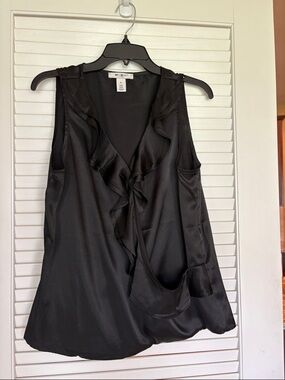 White House Black Market Black Satin Ruffle V-Neck Sleeveless Camisole